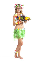 Fototapeta na wymiar Attractive Caucasian girl with fruits