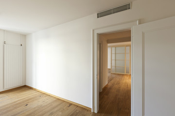 interior empty house with wooden floor, door open