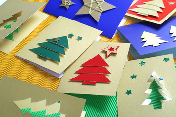 Handmade Christmas cards - obrazy, fototapety, plakaty