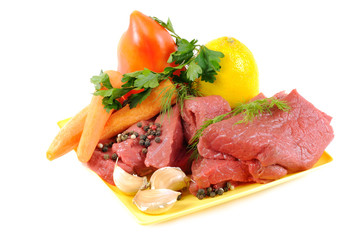 Fresh vegetables raw beef