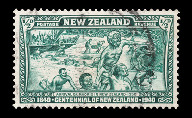 New Zealand stamp with the arrival of the Maoris, circa 1940