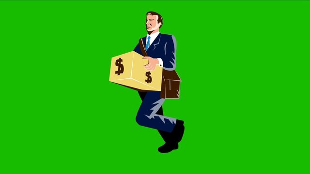 Businessman Banker Worker Carry Money Box Walking Retro