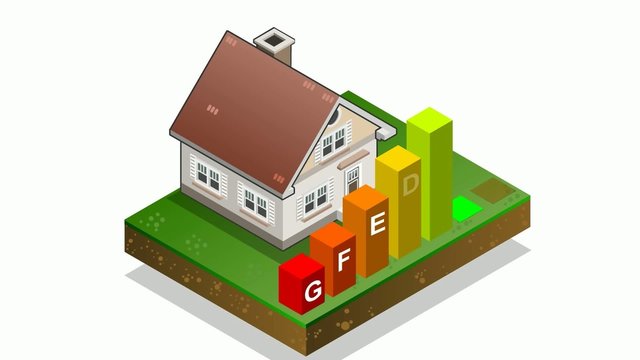 Isometric house with seven energy class bars