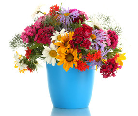 beautiful bouquet of bright  wildflowers in flowerpot, isolated