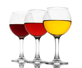 three glasses of wine isolated on white