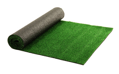 artificial rolled green grass, isolated on white