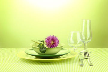 Table setting on bright background close-up