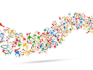 Wave from Colorful Gift Boxes isolated on white background