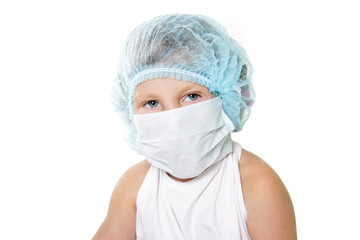 child dressed as doctor or researcher isolated over white