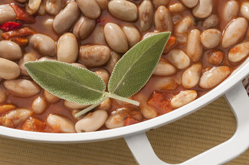 pan with beans on white background