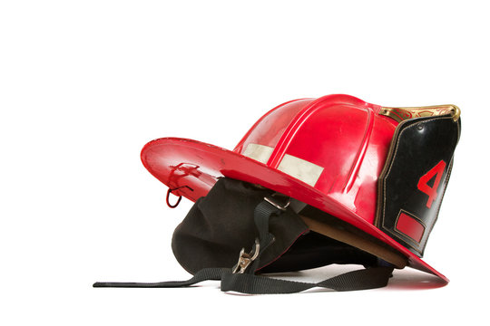 Vintage red fire fighters helmet
