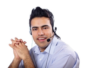 A customer support operator with a headset