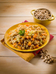 risotto with chickpeas and pumpkin, vegetarian food