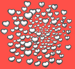 3d render silver chrome love heart on red