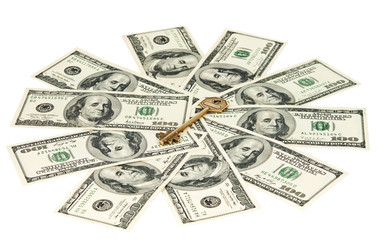 key with dollars isolated