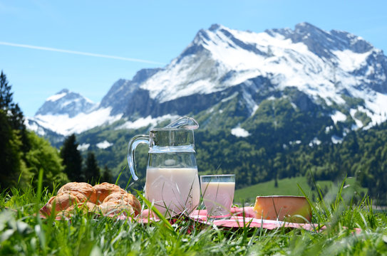 Milk, cheese and bread. Switzerland