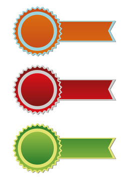 set of three color award ribbons