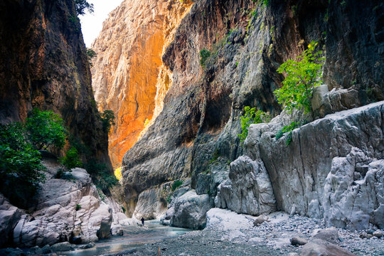 Rocky gorge and mountain stream of Saklikent Canyon / Turkey