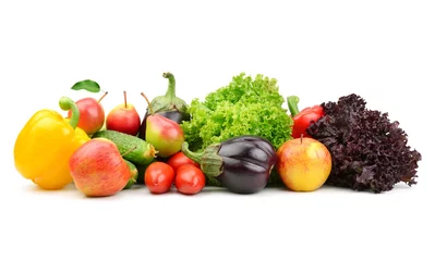 Fototapete Gemüse Sammlung Obst und Gemüse isoliert auf weißem Hintergrund