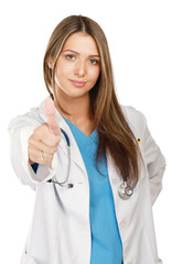 Fototapeta premium A female doctor showing ok, isolated on white background