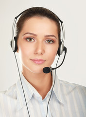 Beautiful business woman with headset. Call center