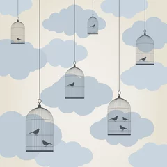 Wall murals Birds in cages Birdie in a cage4