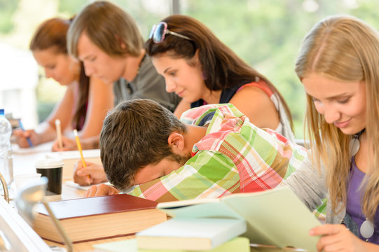 High-school Student Falling Asleep In Class Teens