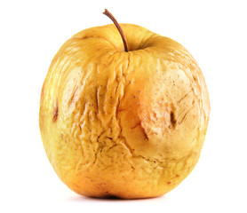 Yellow apple as problem skin concept, isolated on white