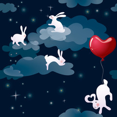 Rabbits in night sky / Fairy background