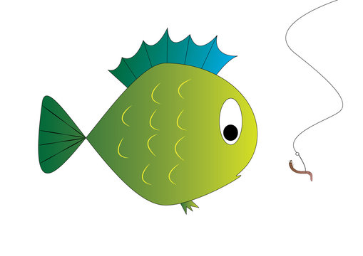 green fish looking at worm on hook clip art preview