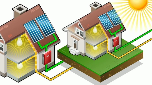 Isometric house with solar panel