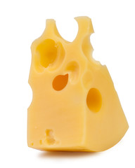 piece of cheese. a triangular slice of cheese with holes
