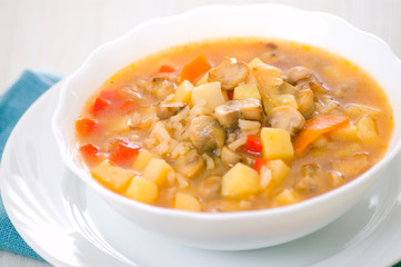 mushroom soup with potato and rice