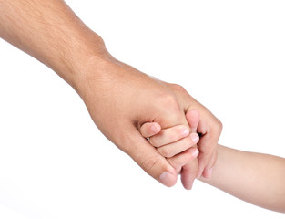 Child hold the hand of father