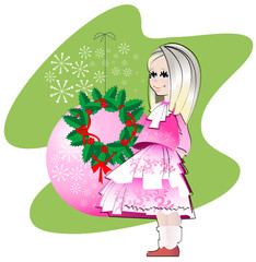 Girl and a Christmas wreath