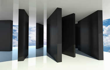 Abstract architecture with black partition and blue sky