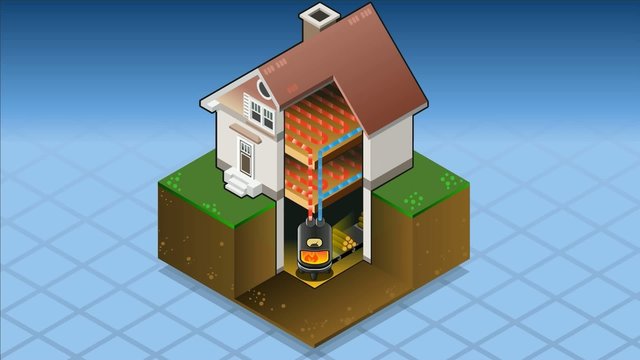 Isometric house with Wood fired boiler