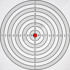 Zielscheibe Target one to 10 with a red dot in the middle for target practice by hunters