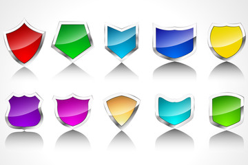 Glossy Shields Vector Icons