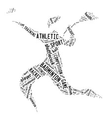 badminton player pictogram with black color words on white backg
