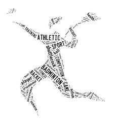 badminton player pictogram with black color words on white backg