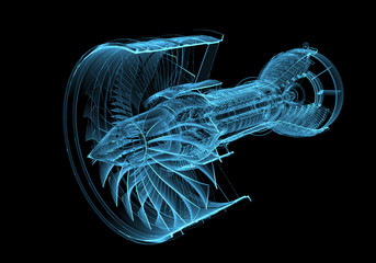 Fototapeta Jet engine turbine (3D xray blue transparent) obraz