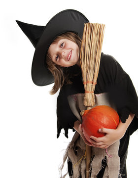 Little Girl With Witch Halloween Mask