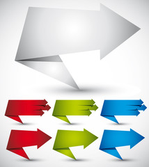 Origami paper style banners with arrows.