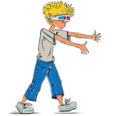 Funny teen boy wearing 3d glasses.
