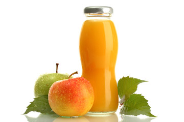 bottle of juice with sweet apples, isolated on white