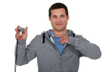 Man holding stopwatch