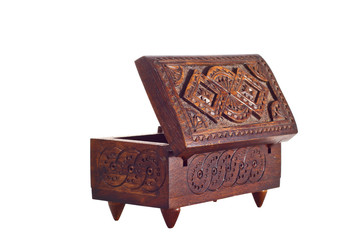 a wooden box for female ornaments and jewelry
