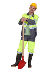 Construction worker with a shovel