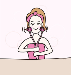 顔マッサージをする女性のイラスト